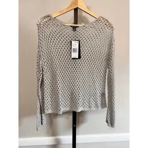 SWNY Long Sleeve Bateau Neck Open Knit Pullover Sweater Gray Women's Size M NWT